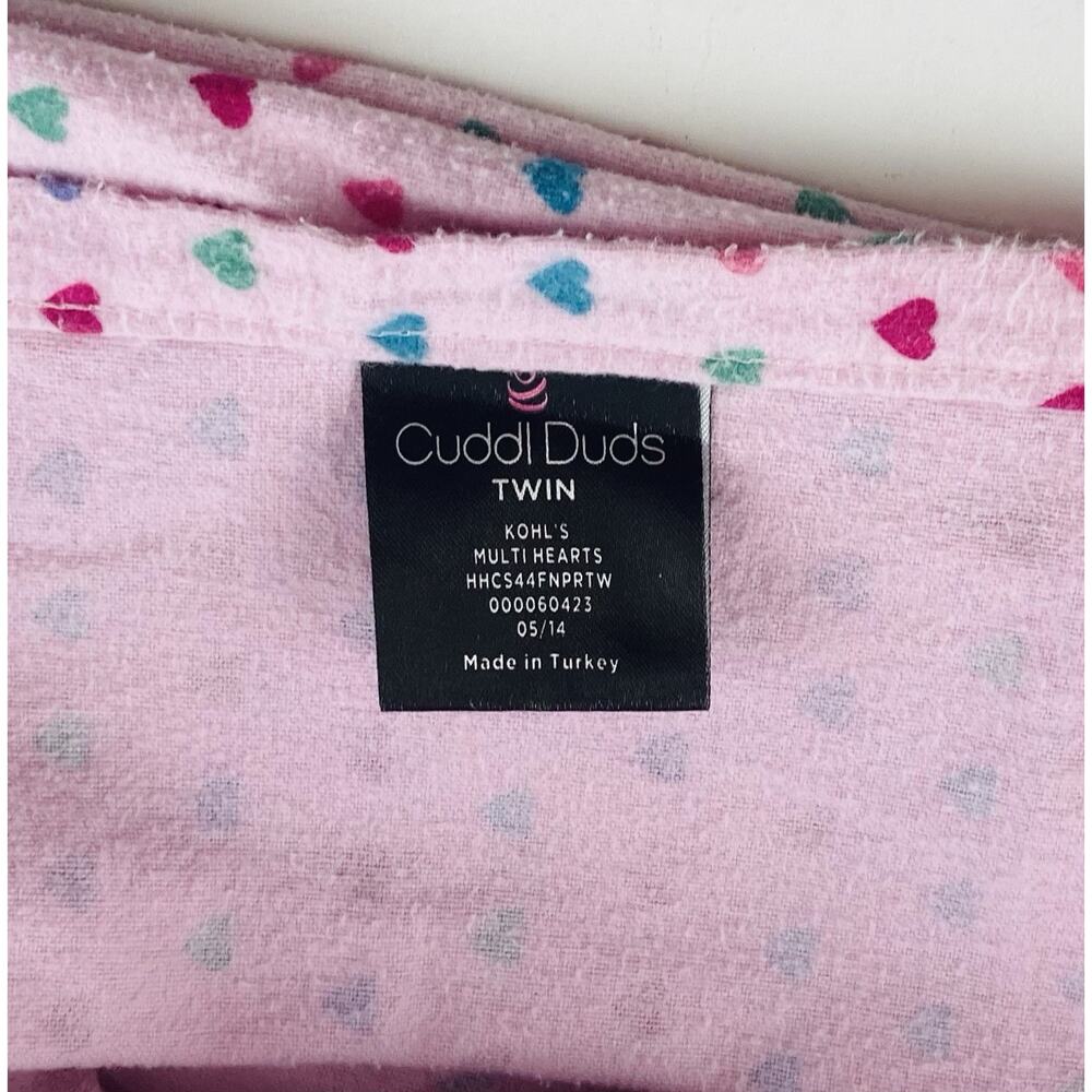 Cuddl Duds Cotton Twin Size Flannel FLAT SHEET Multi Hearts Made Turkey Pink Ko - Picture 4 of 8